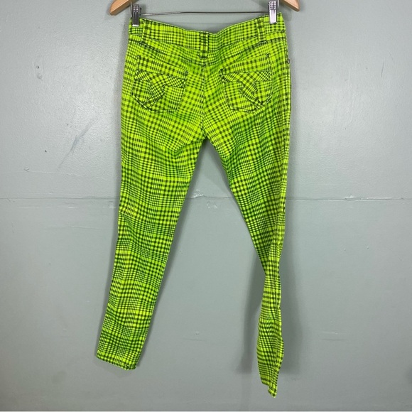 Tripp NYC Plaid Neon Green Black Plaid Skinny Pants Sz 5 Grunge Emo‎ Alt - Picture 6 of 7